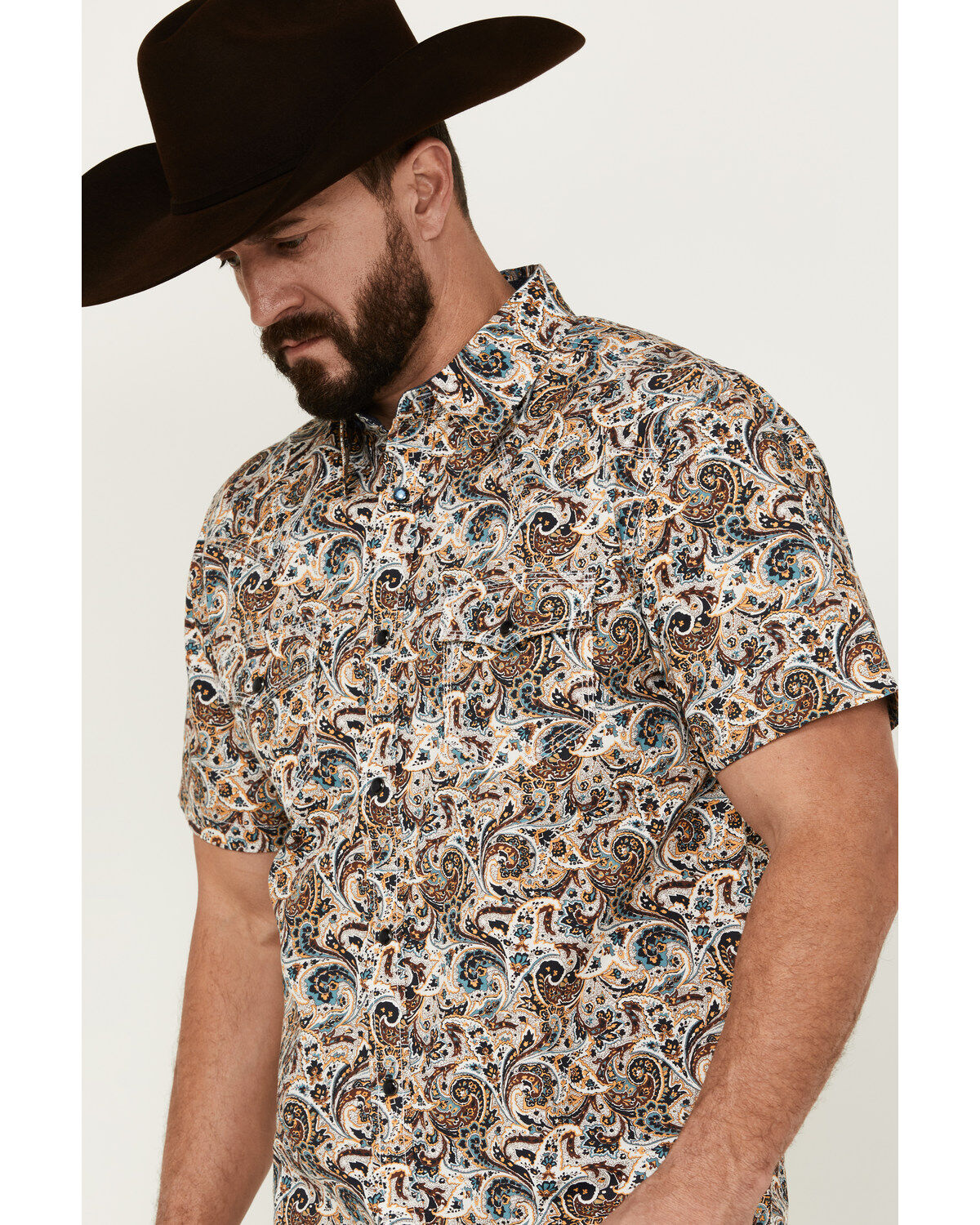 Product Name:  Moonshine Spirit Men's Sicilly Paisley Print Short Sleeve Snap Western Shirt