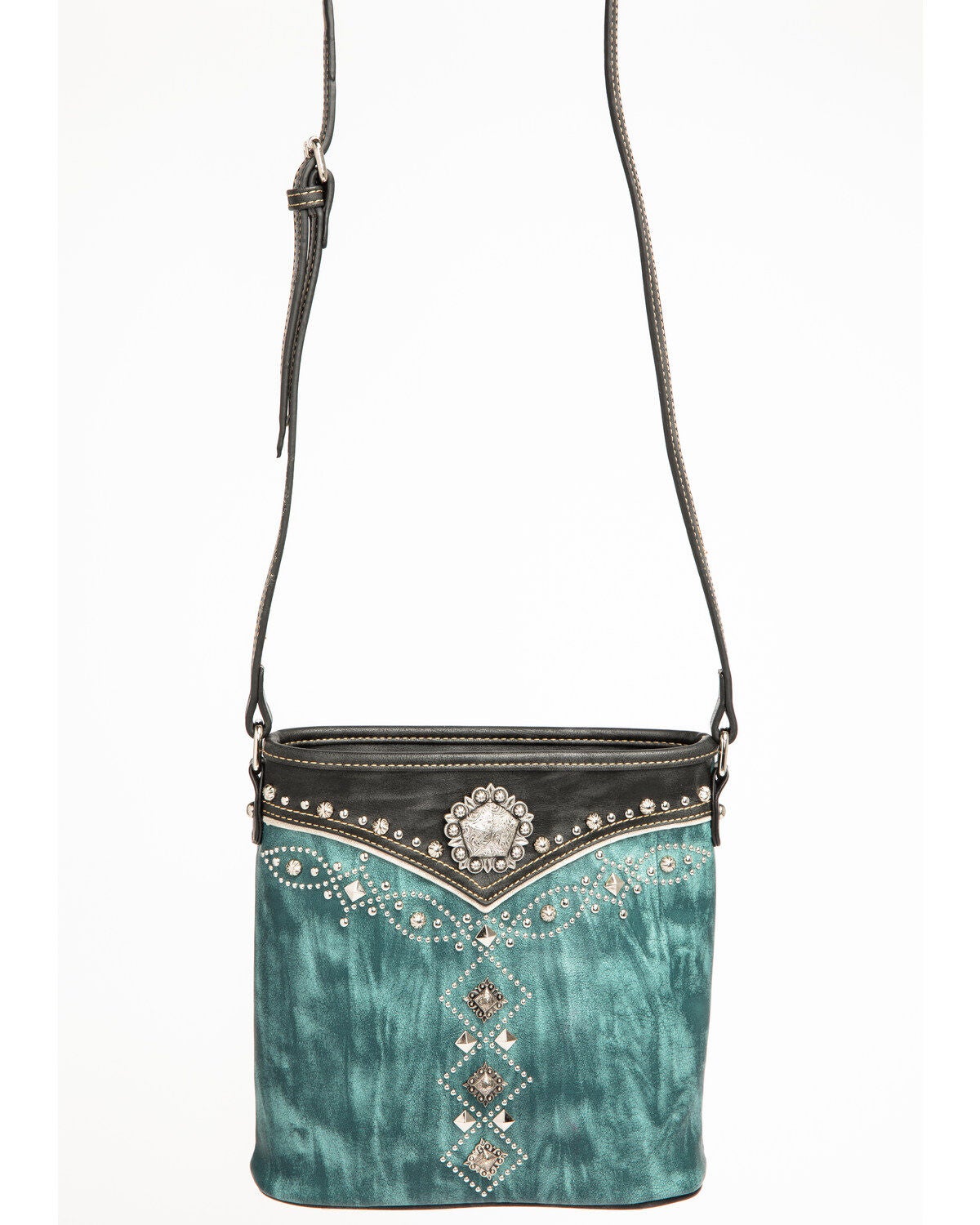 Image #3 - Shyanne Women's Distressed Antique Silver Concho Messenger Bag, Turquoise, hi-res