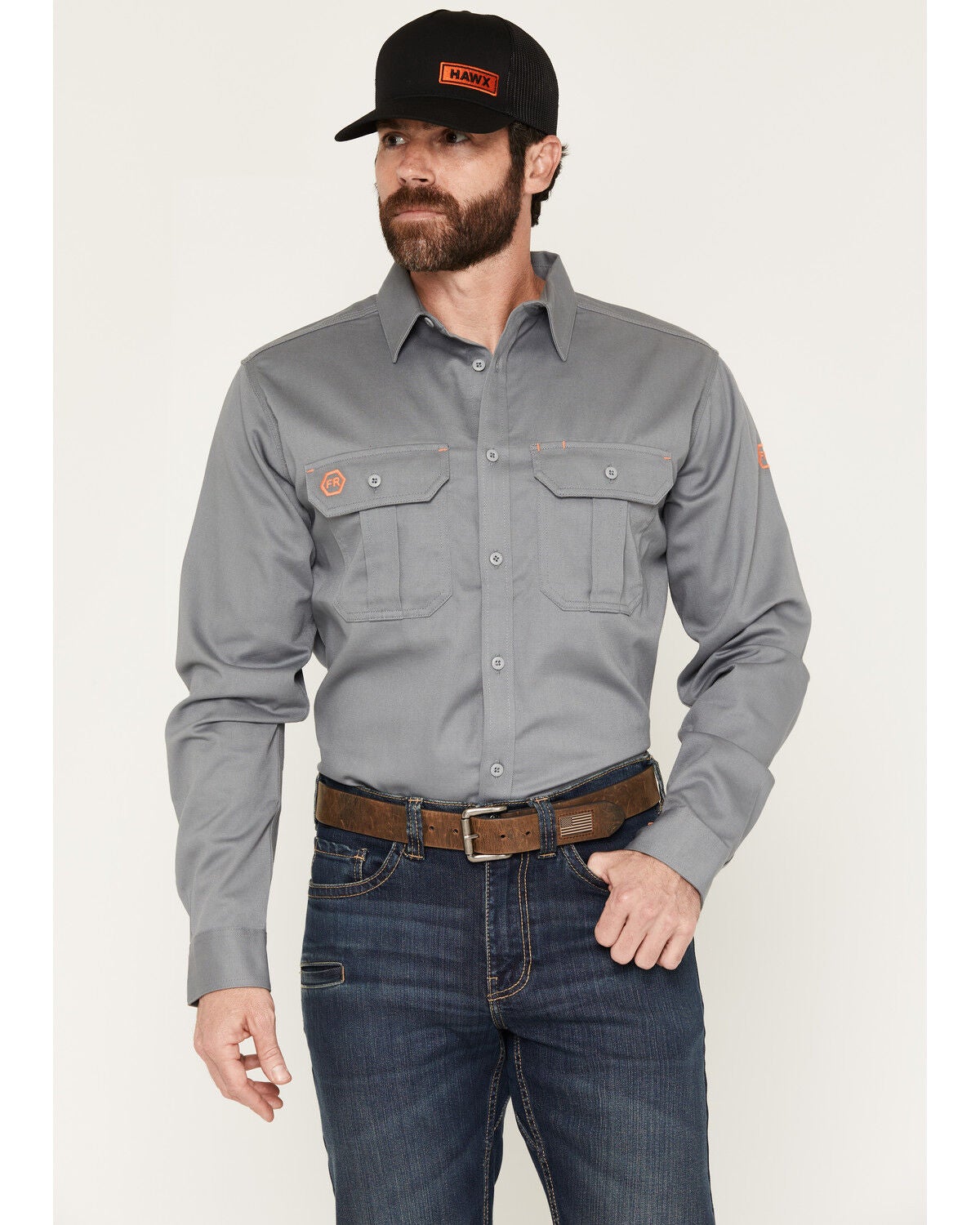 Hawx Men's FR Woven Long Sleeve Button-Down Work Shirt - Tall, Grey, hi-res