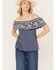 Panhandle Women's Off The Shoulder Floral Embroidered Top, Navy, hi-res