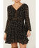Beyond The Radar Women's Floral Faux Suede Cutout Bodice Bell Sleeve Dress, Black, hi-res