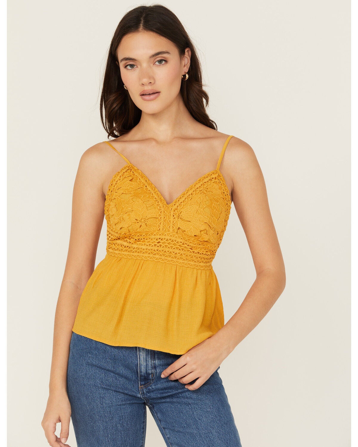 Shyanne Women's Lace Bustier Tank, Gold, hi-res