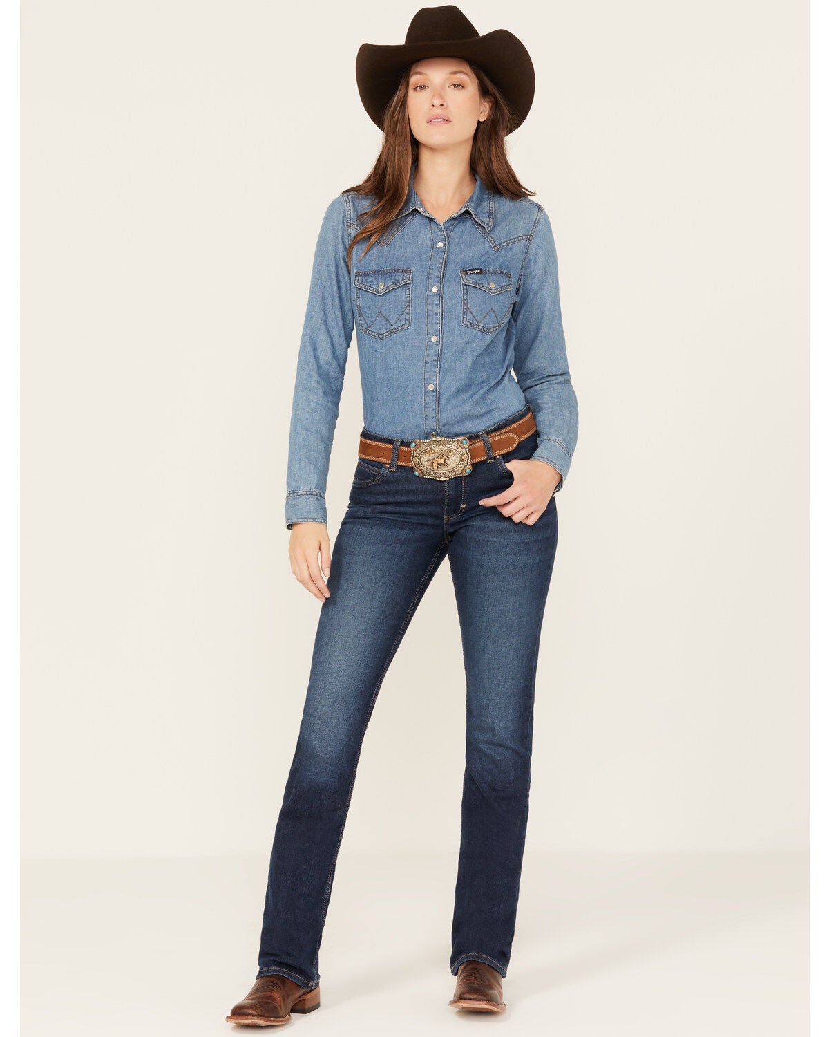 Wrangler Retro Women's Dark Wash Mid Rise Stretch Bootcut Jeans, Dark Wash, hi-res