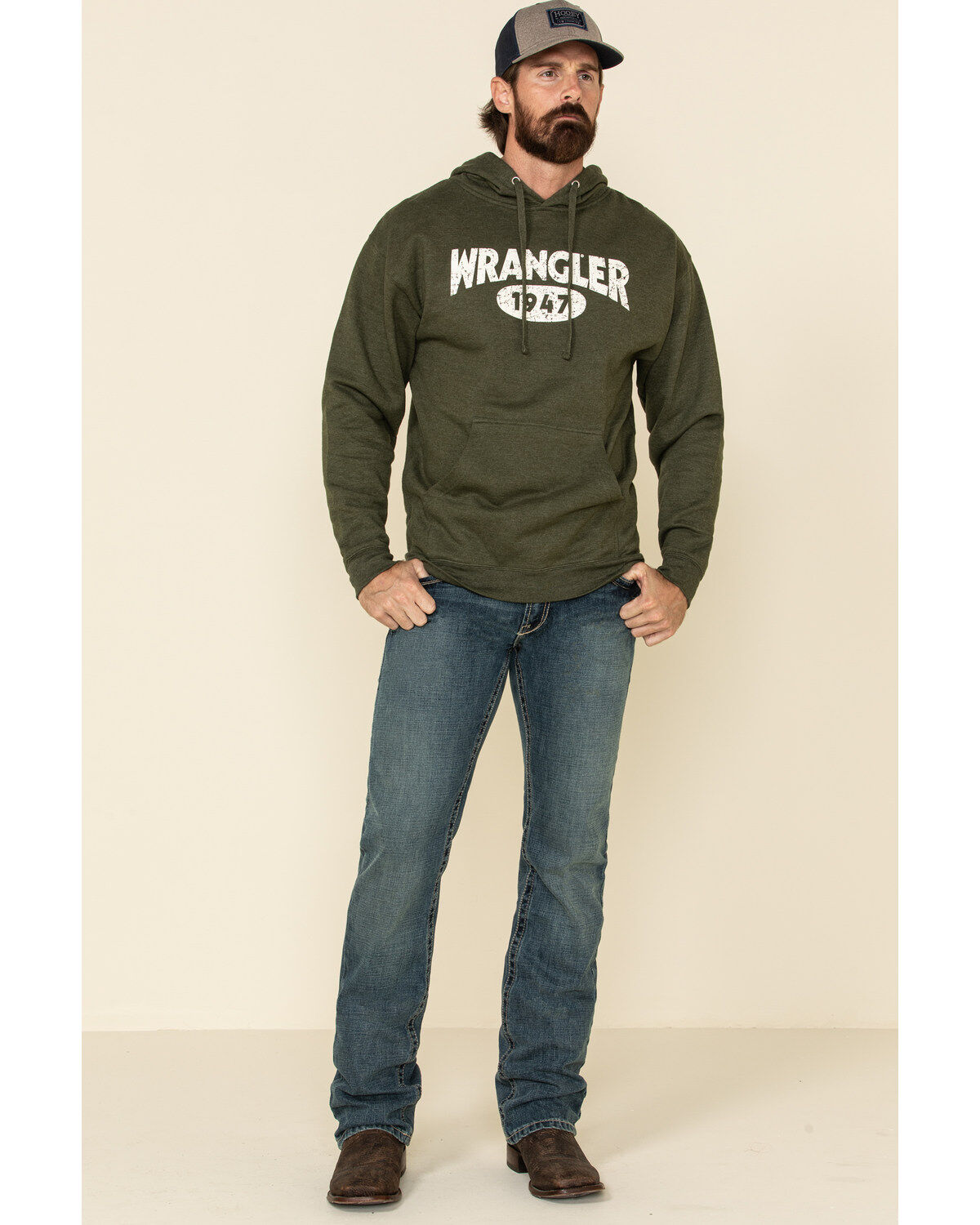 Image #2 - Wrangler Men's Logo Graphic Hooded Sweatshirt, Green, hi-res