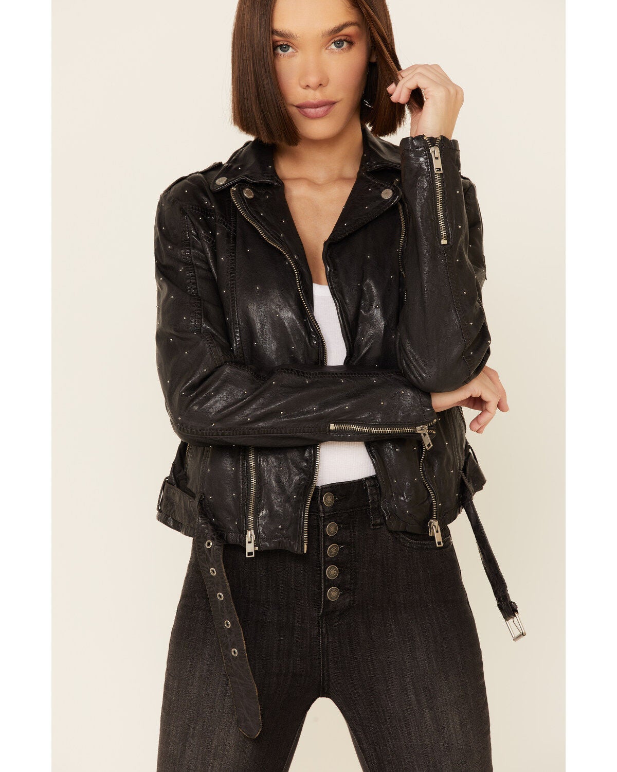 studded leather biker jacket