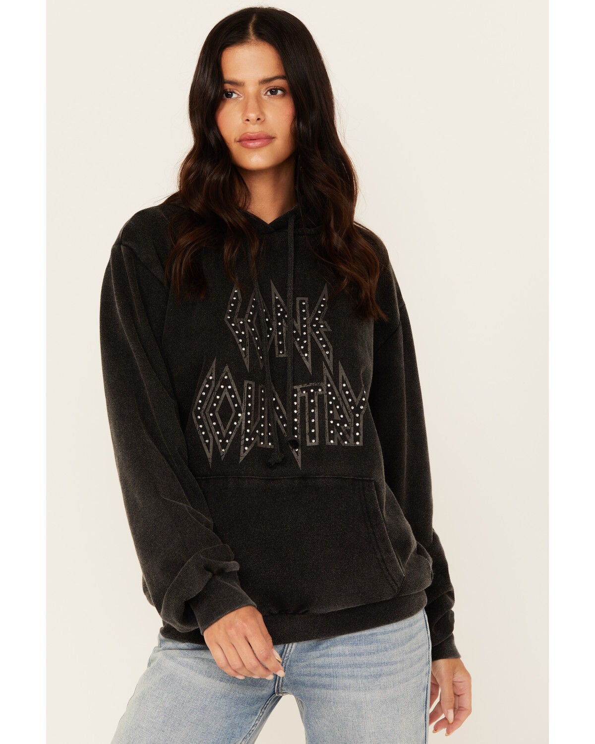 Youth in Revolt Women's Gone Country Studded Graphic Hoodie, Black, hi-res