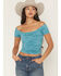 Image #1 - Fornia Women's Ruching Solid Short Sleeve Tee, Blue, hi-res