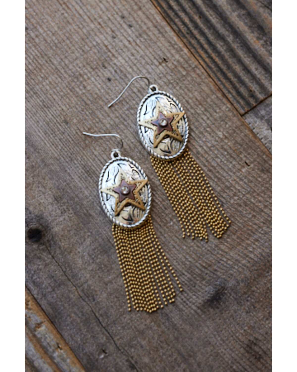 Image #1 - Shyanne Women's Star Fringe Earrings, Gold, hi-res