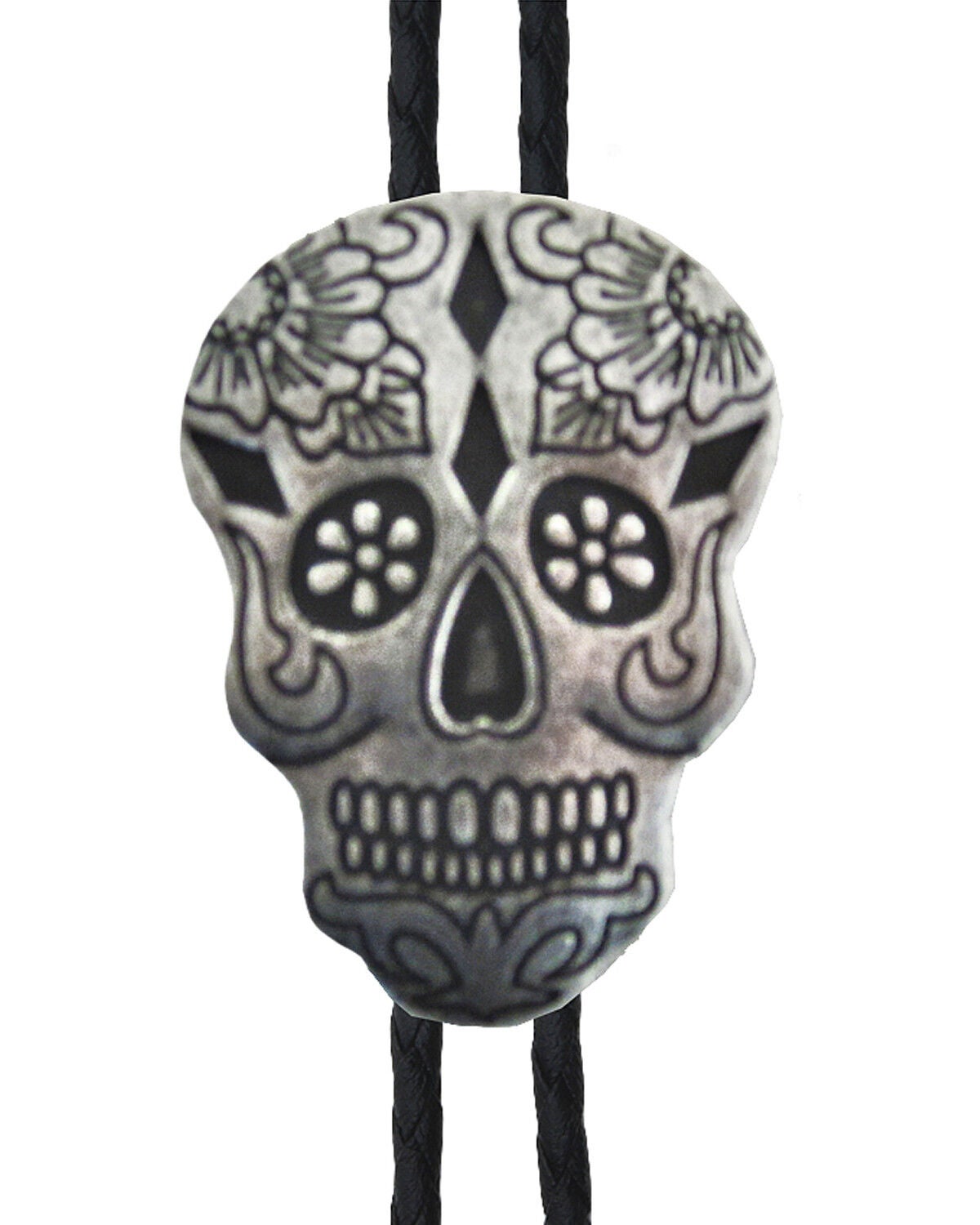 AndWest Men's Silver Day Of The Dead Bolo, Silver, hi-res