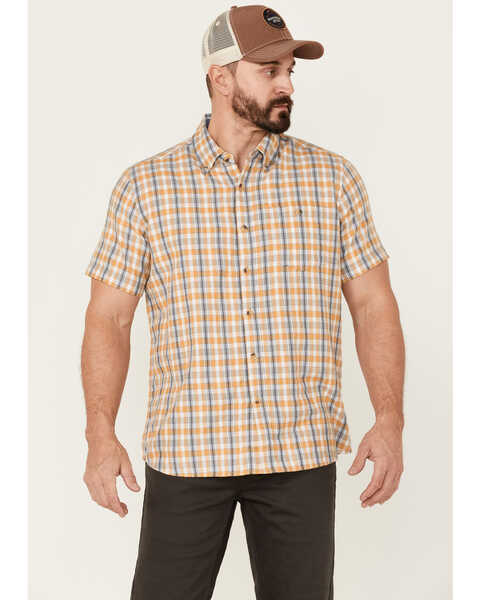 North River Men's Cozy Cotton Plaid Short Sleeve Button Down Western Shirt , Mustard, hi-res