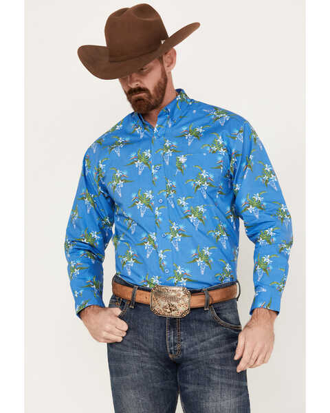Ariat Men's Logan Classic Fit Western Shirt, Dark Blue, hi-res