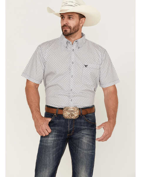 Cowboy Hardware Men's Squiggly Diamond Star Geo Print Western Shirt , White, hi-res