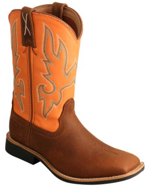 Twisted X Boys' Top Hand Leather Western Boots - Broad Square Toe , Orange, hi-res