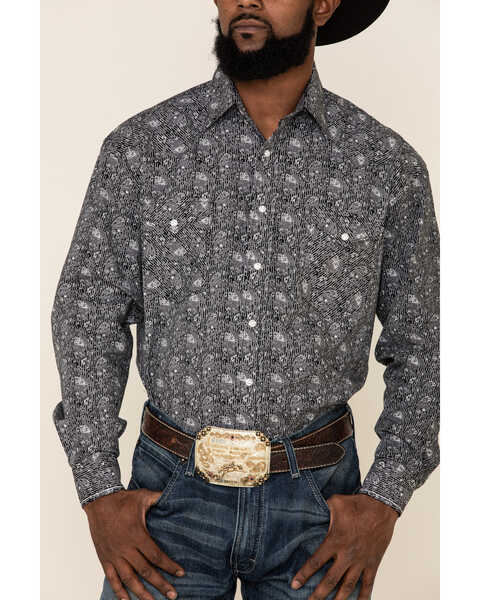 Image #3 - Rough Stock By Panhandle Men's Atalaya Stretch Paisley Print Long Sleeve Western Shirt, Black, hi-res