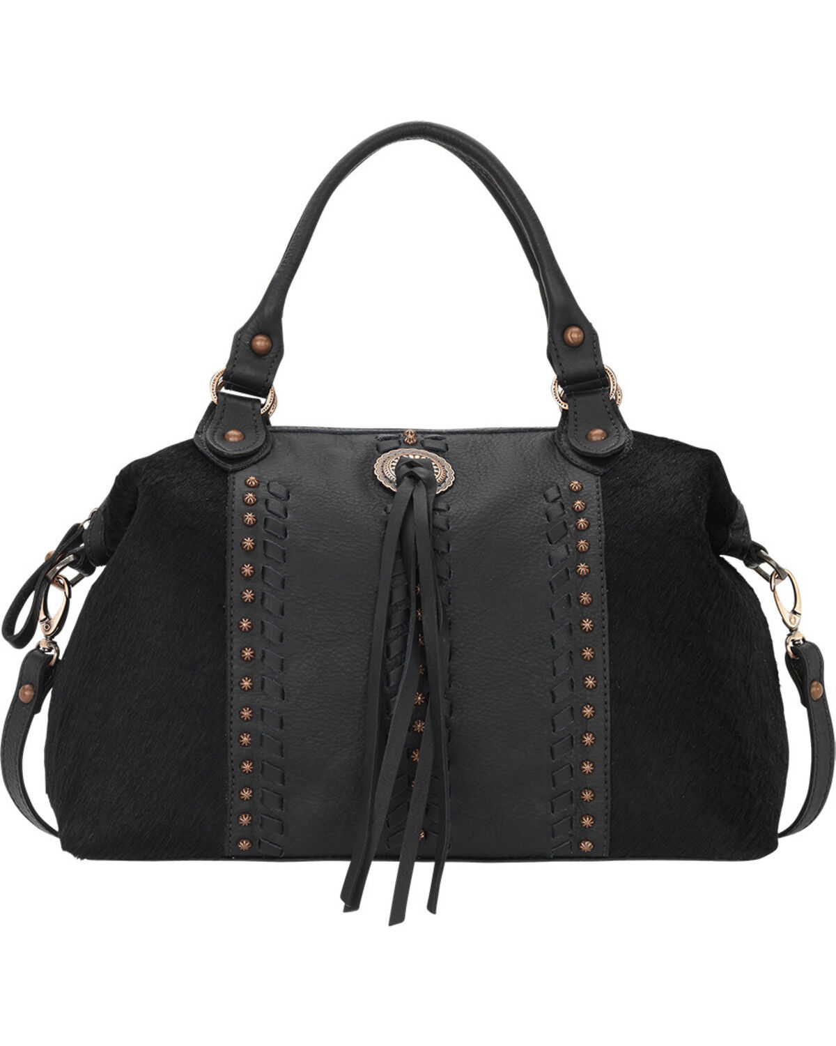 Image #1 - American West Cow Town Large Convertible Zip Top Satchel, Black, hi-res