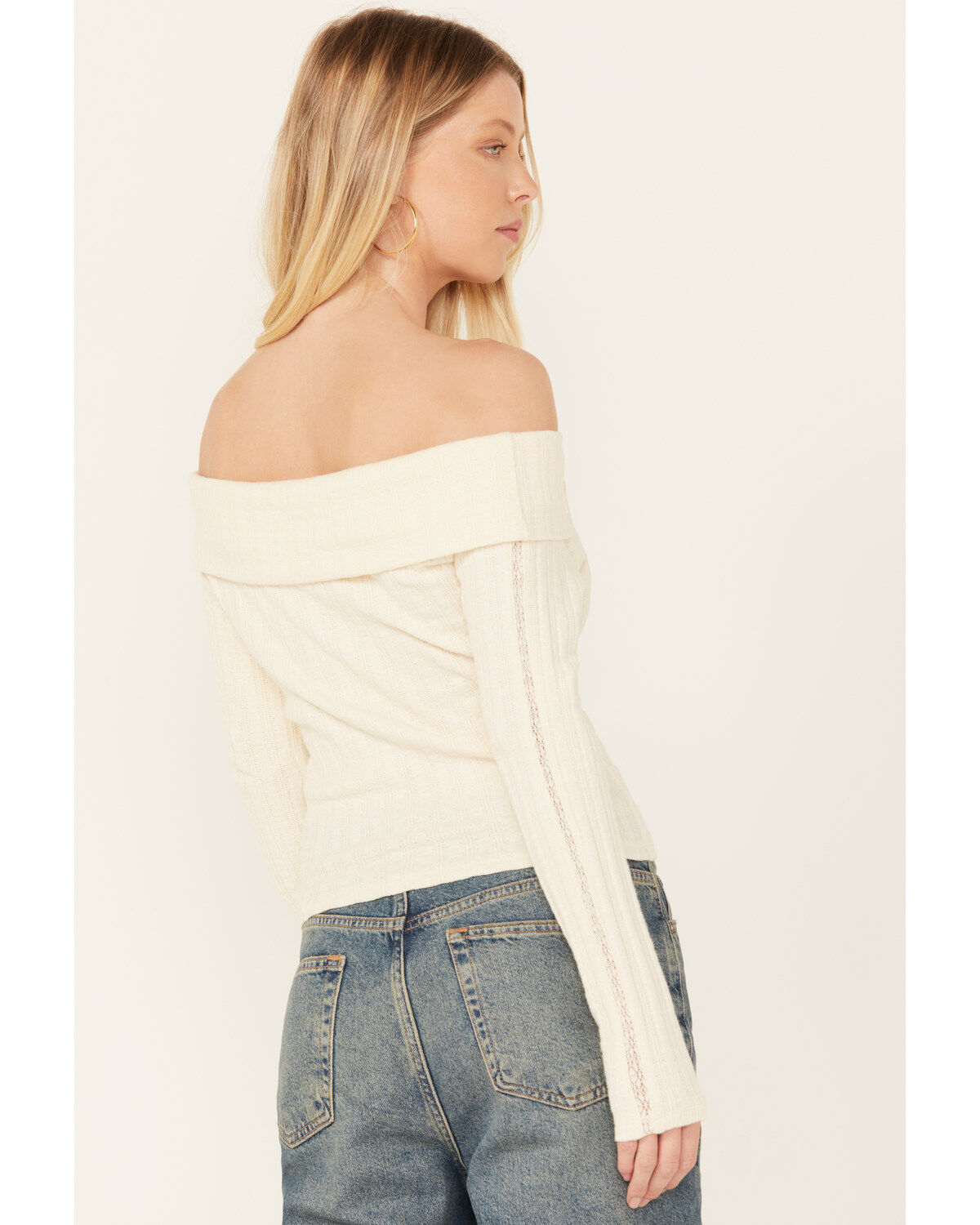 Image #4 - Shyanne Women's Pointelle Ribbed Off The Shoulder Top, Cream, hi-res