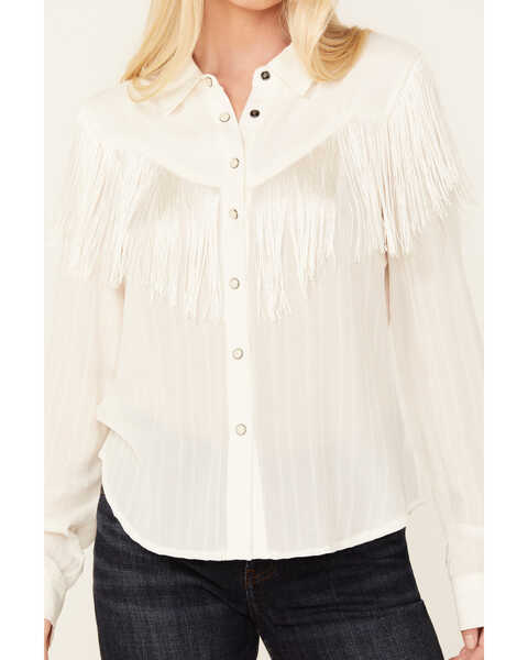 Image #3 - Idyllwind Women's Etta Fringe Western Yoke Long Sleeve Snap Shirt , White, hi-res