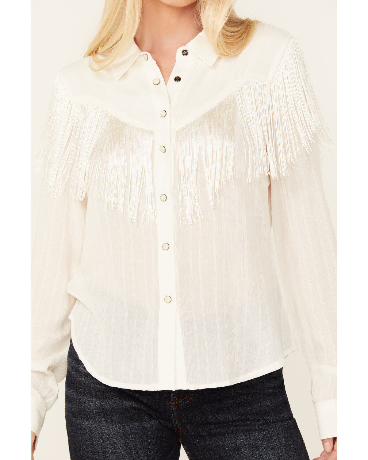 Image #3 - Idyllwind Women's Etta Fringe Western Yoke Long Sleeve Snap Shirt, White, hi-res