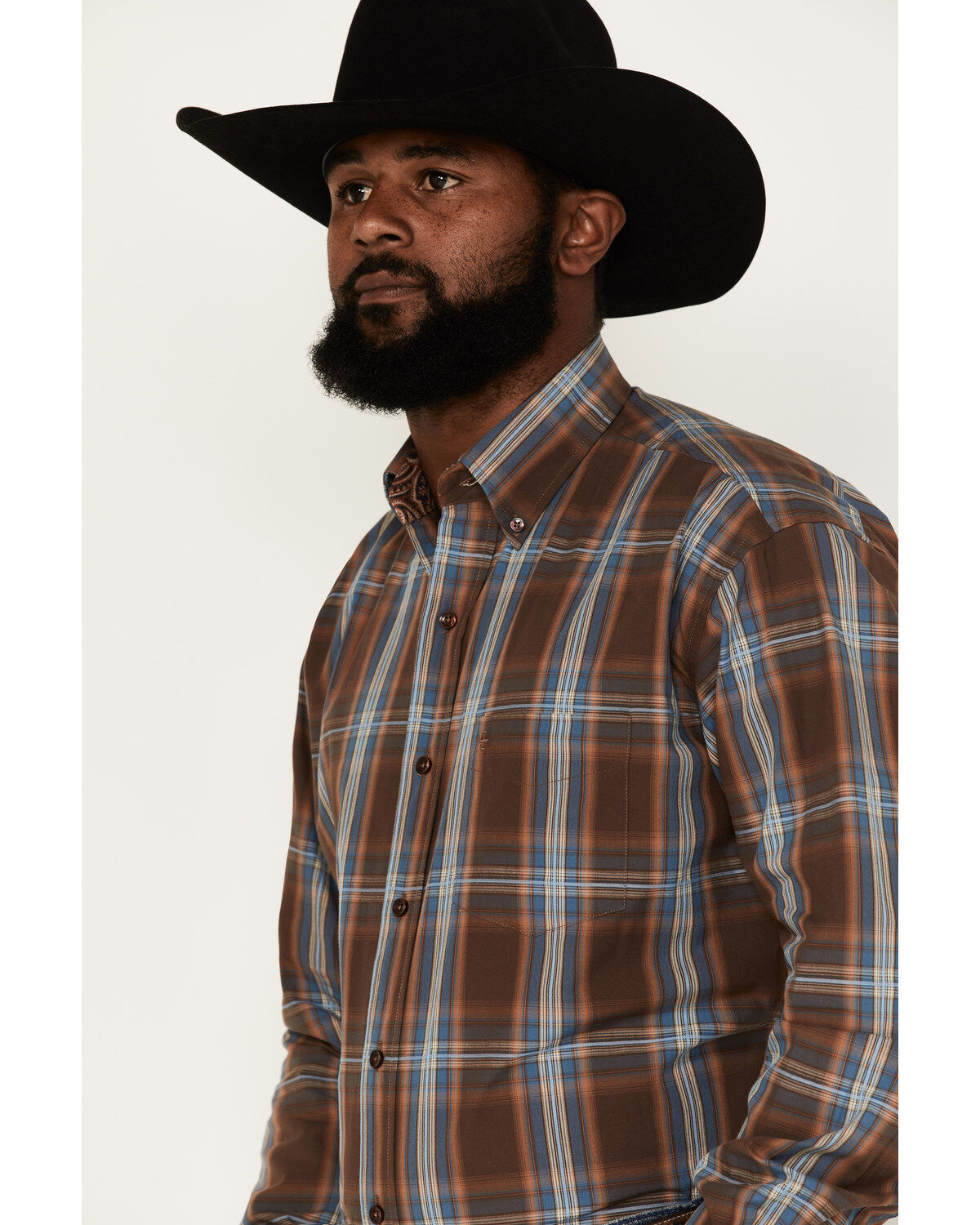 Image #2 - Stetson Men's Large Plaid Print Long Sleeve Button Down Shirt, Brown, hi-res