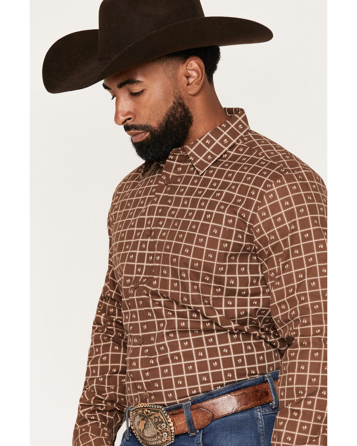 Image #2 - Gibson Trading Co Men's Easy Rider Check Print Long Sleeve Button-Down Western Shirt, Brown, hi-res