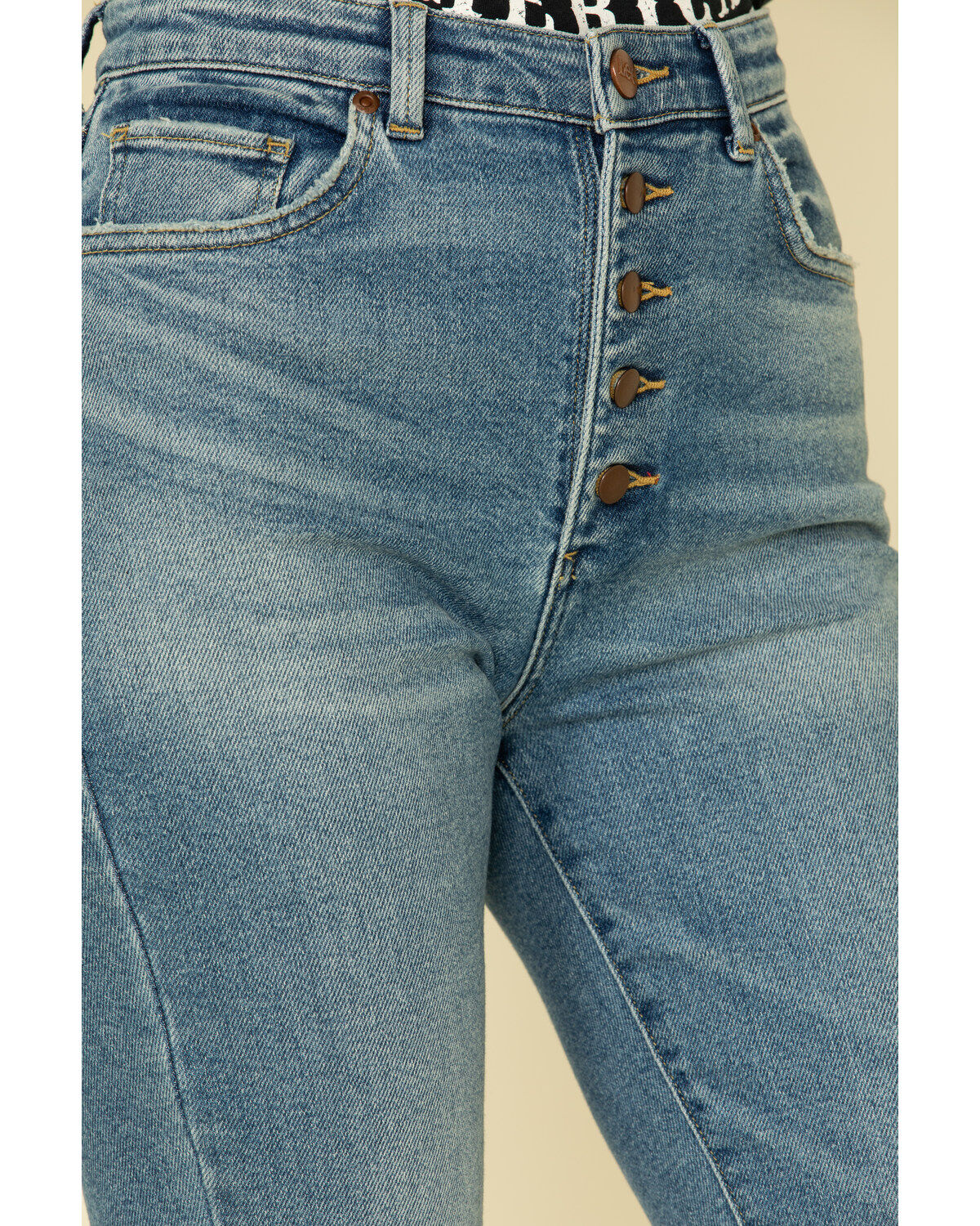 button front flare jeans