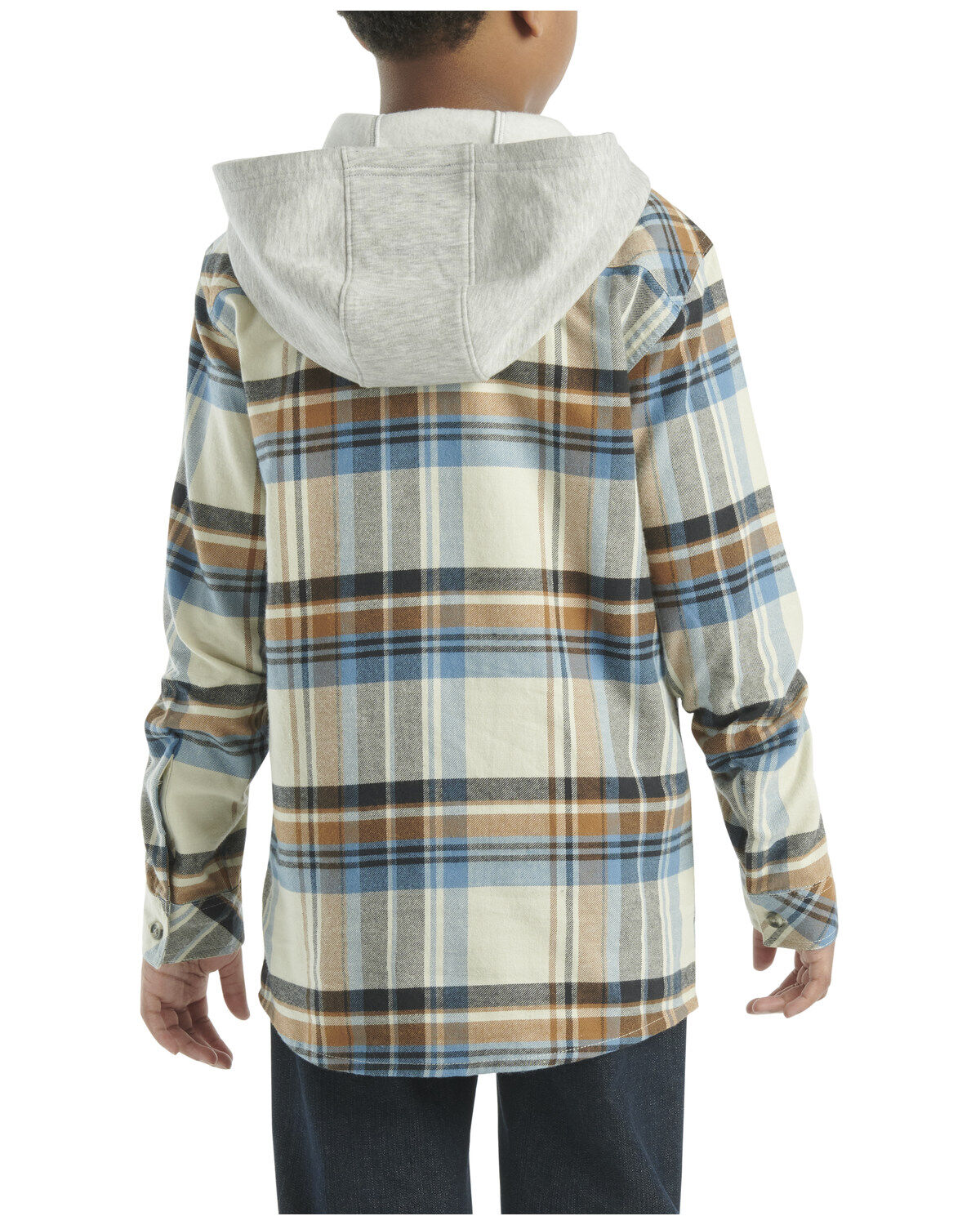 Image #3 - Carhartt Boys' Plaid Print Button-Down Hooded Shirt Jacket, Grey, hi-res