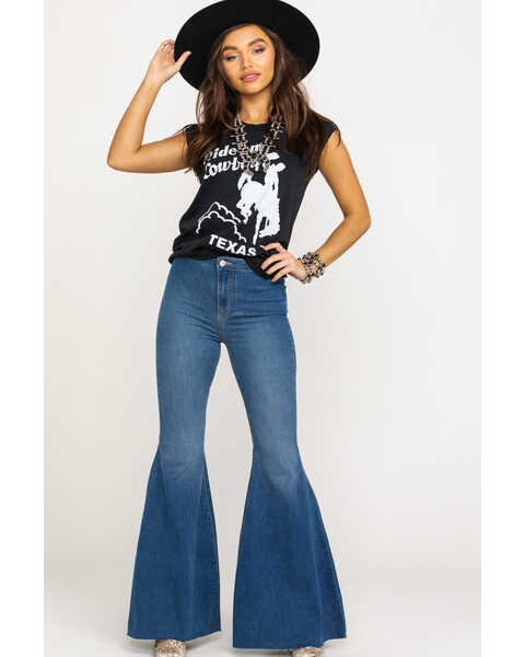 Free People Women's Dark Wash High Rise Just Float On Flare Jeans ...