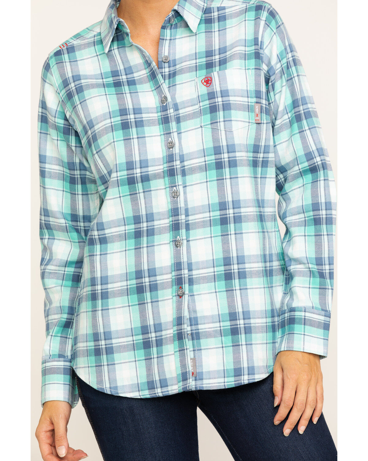 Image #4 - Ariat Women's Boot Barn Exclusive FR Gisela Plaid Print Long Sleeve Work Shirt, , hi-res