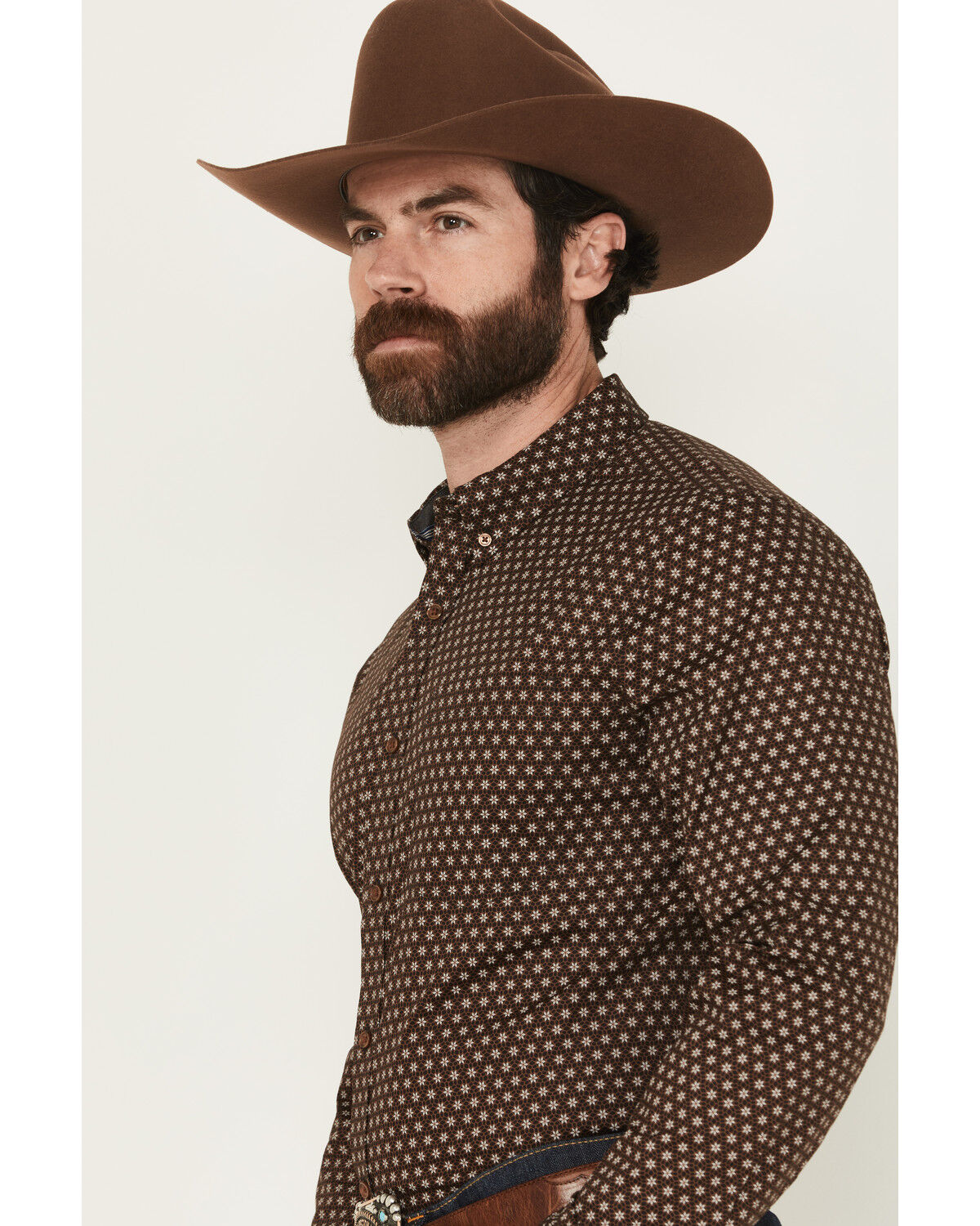 Image #2 - Cody James Men's Sebastian Geo Print Long Sleeve Button-Down Stretch Western Shirt, Dark Brown, hi-res