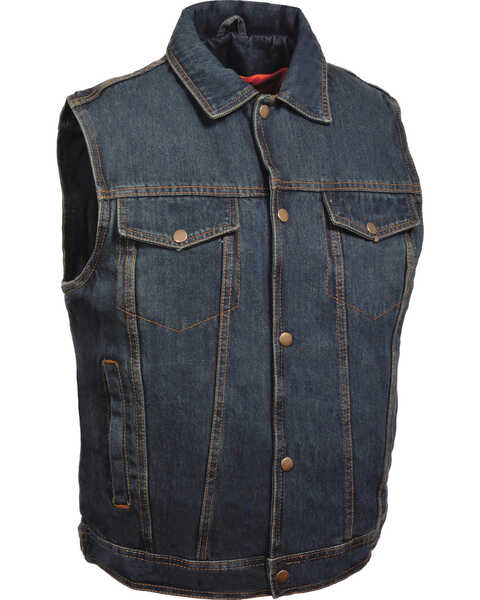 Image #1 - Milwaukee Leather Men's Snap Front Denim Vest with Shirt Collar- Big - 5X, , hi-res