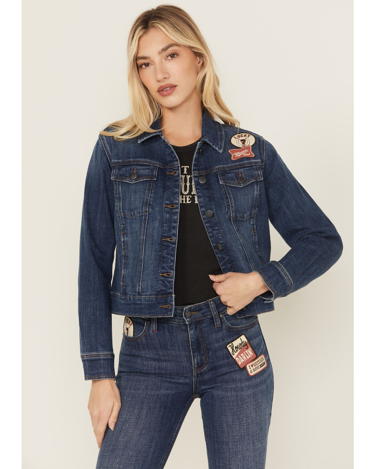 Idyllwind Women's Ellwood Patch Denim Trucker Jacket, Dark Wash, hi-res