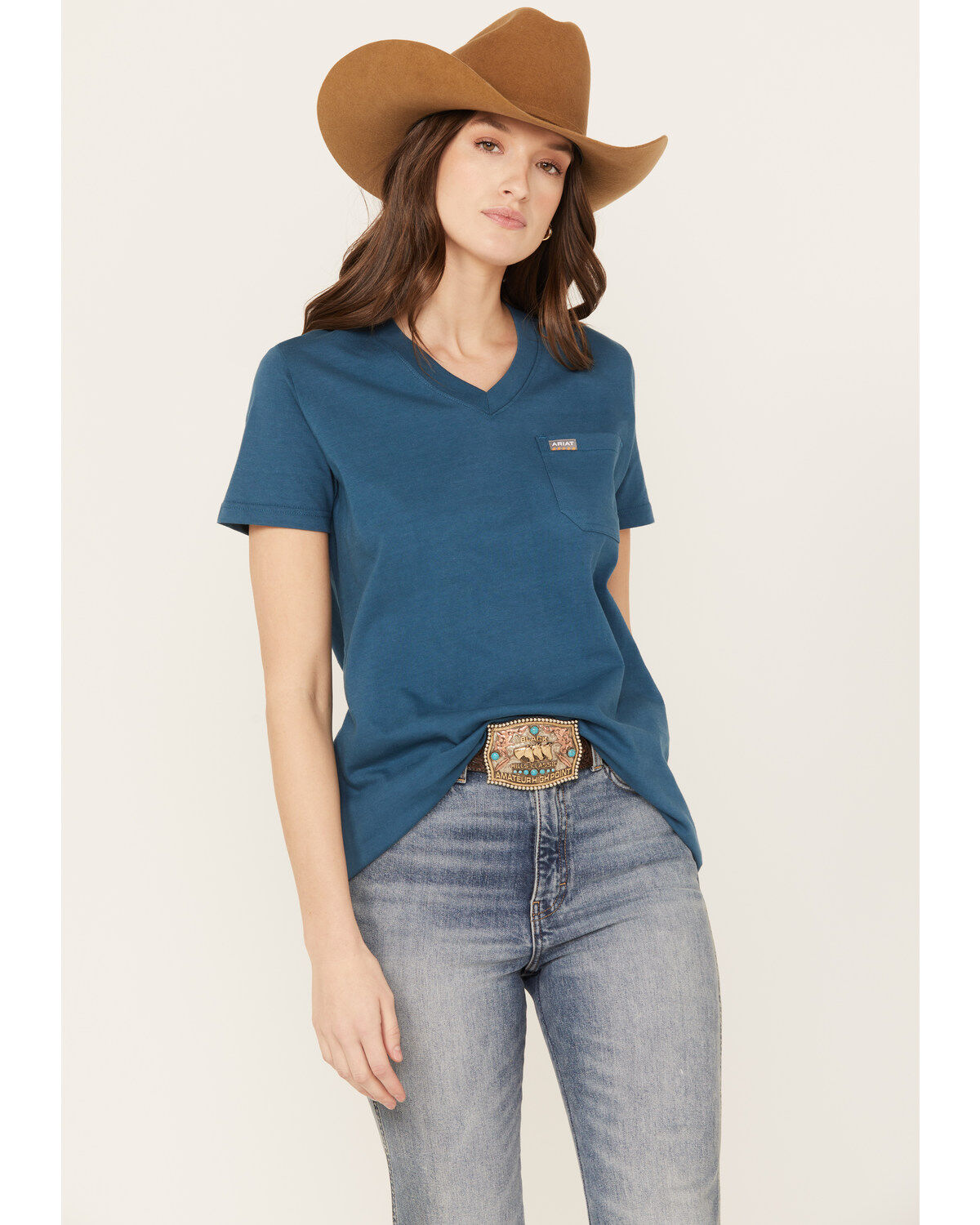 Image #1 - Ariat Women's Rebar Short Sleeve Work Tee, Medium Blue, hi-res