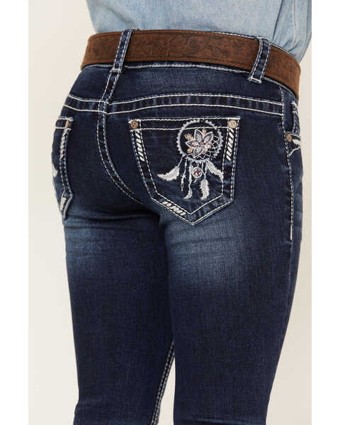 Image #4 - Shyanne Little Girls' Dark Wash Dreamcatcher Embroidered Bootcut Jeans , Blue, hi-res