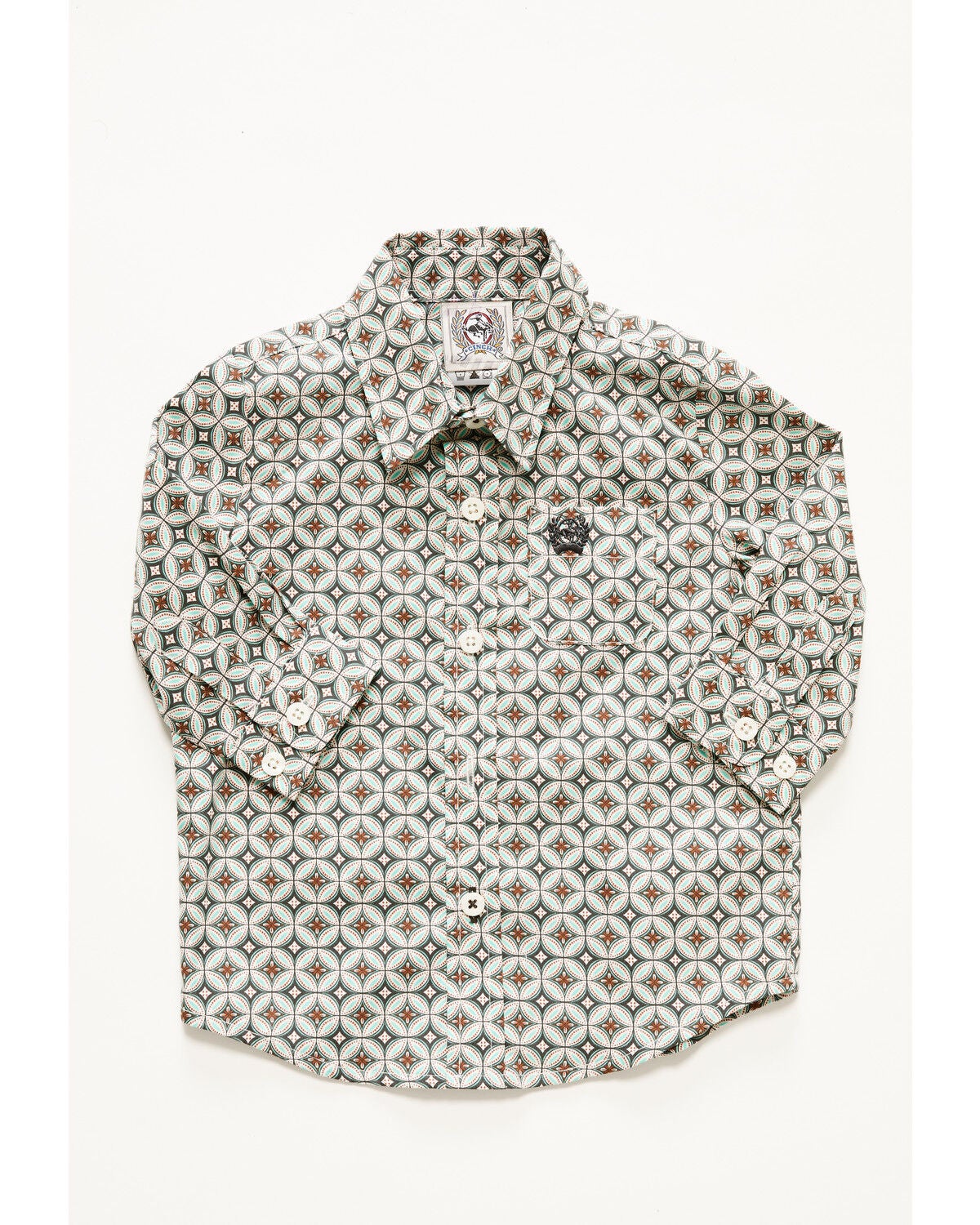 Cinch Infant Boys' Geo Print Long Sleeve Button-Down Western Shirt, Cream, hi-res