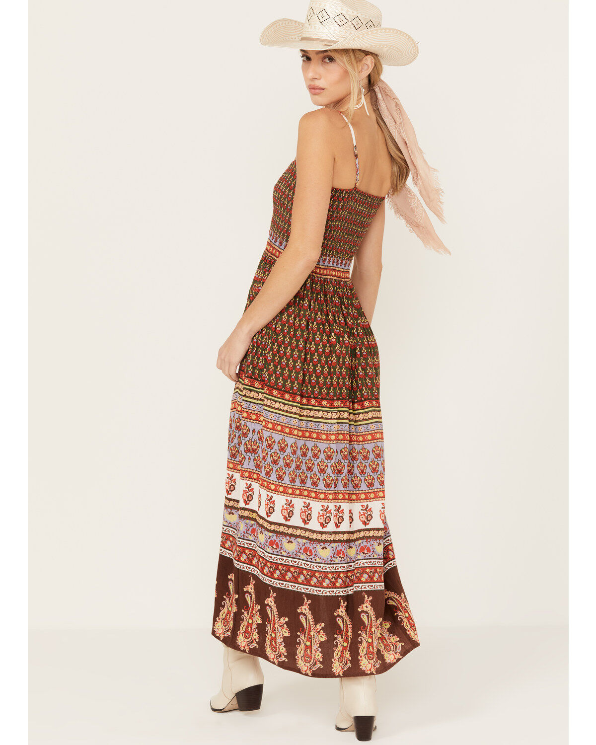 Image #4 - Shyanne Women's Border Print Smocked Maxi Dress, Brown, hi-res