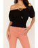 Shyanne Women's Puff Sleeve Smocked Bodice Top, Black, hi-res