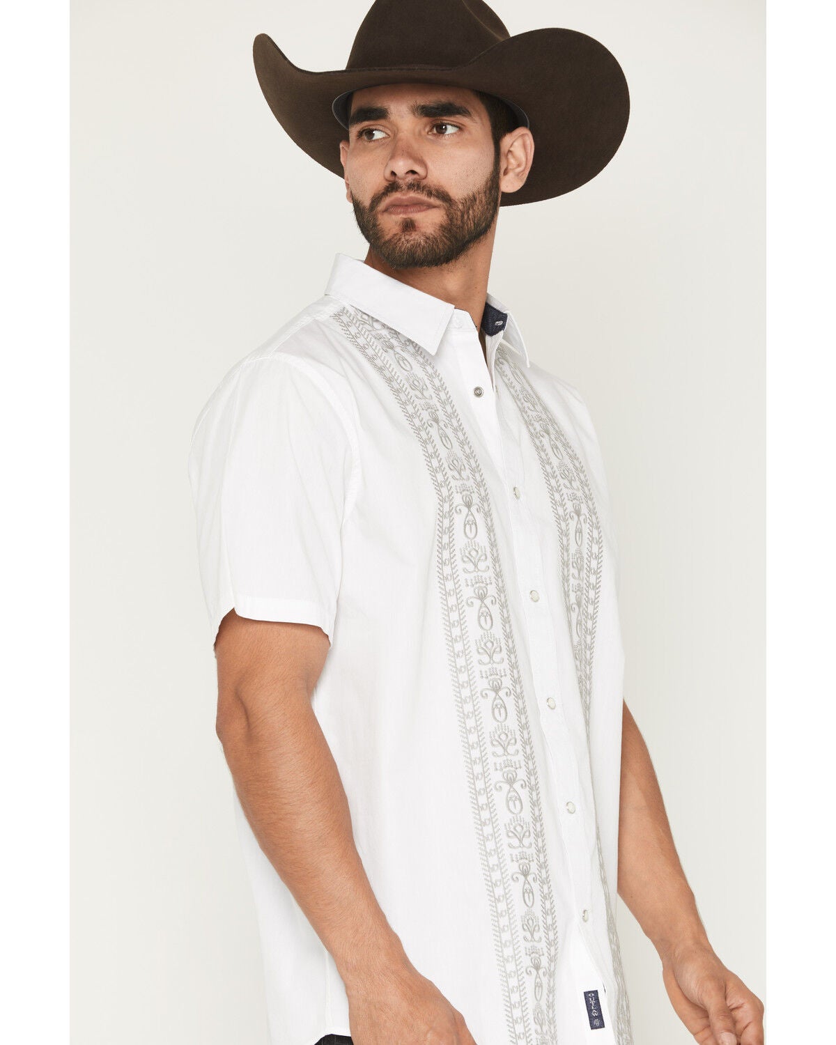 Image #2 - Moonshine Spirit&reg; Men's Gaucho Vertical Embroidered Short Sleeve Snap Western Shirt, White, hi-res