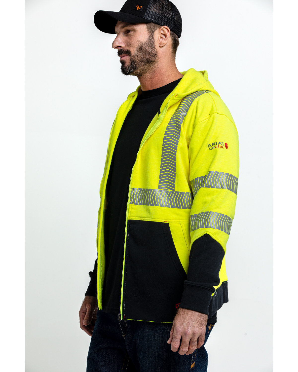 Image #3 - Ariat Men's FR Hi-Vis Full Zip Work Hooded Jacket, Bright Yellow, hi-res