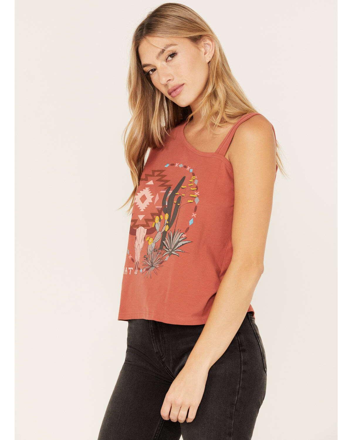 Image #2 - Ariat Women's Embroidered Southwestern Graphic One Shoulder Tee, , hi-res