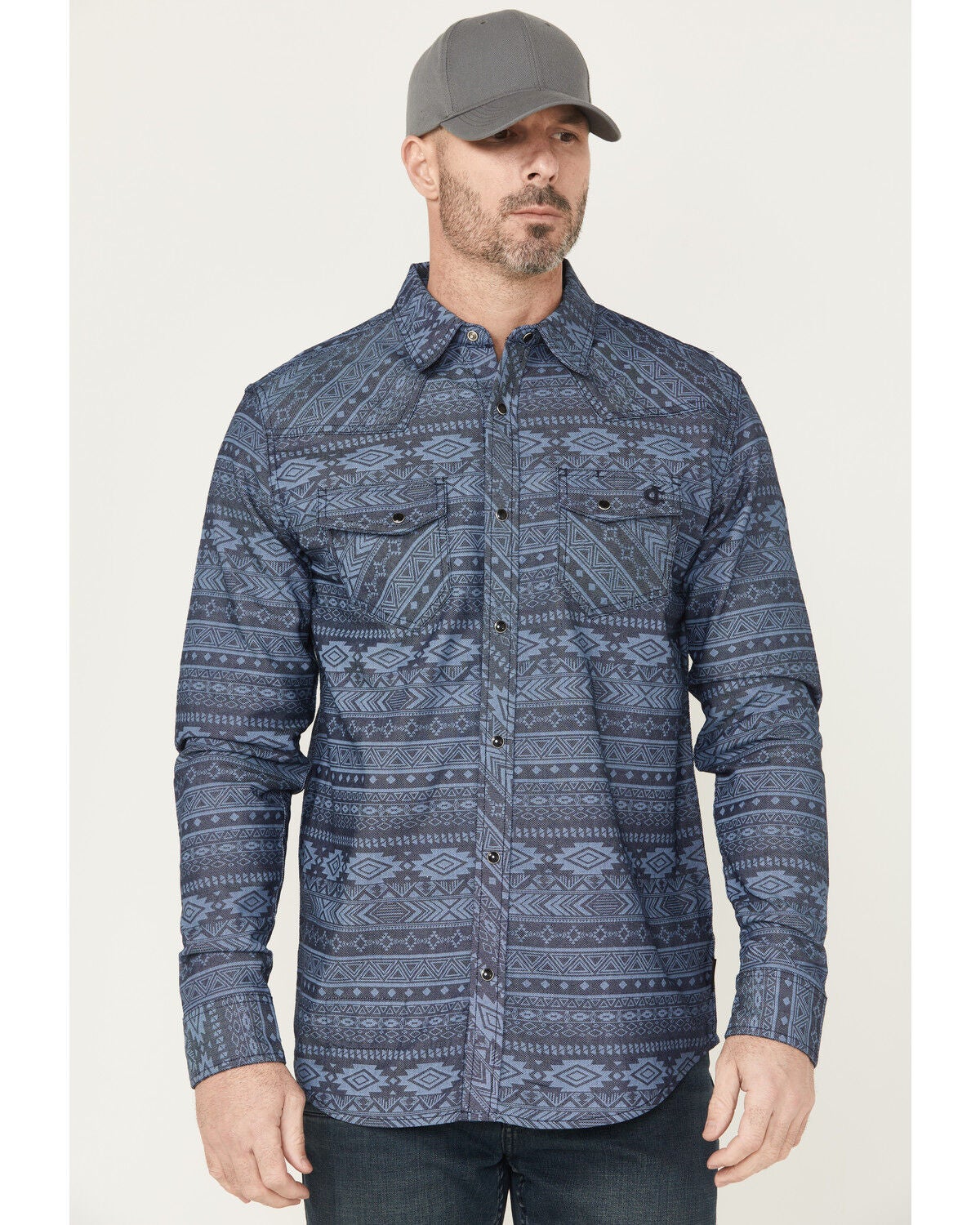 Cody James Men's FR Southwestern Print Lightweight Long Sleeve Snap Western Work Shirt, Indigo, hi-res
