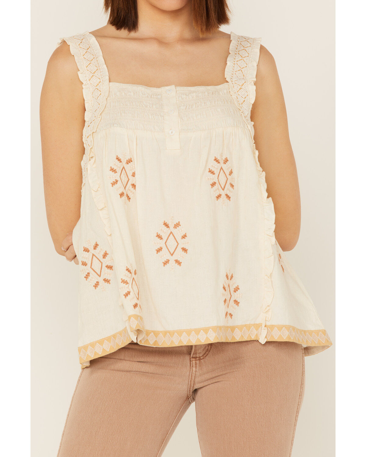 Image #3 - Miss Me Women's Southwestern Embroidered Ruffle Tank Top, , hi-res