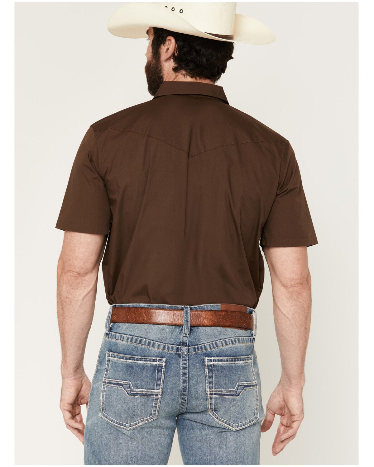 Image #4 - Gibson Trading Co Men's Solid Short Sleeve Snap Western Shirt - Tall, Dark Brown, hi-res