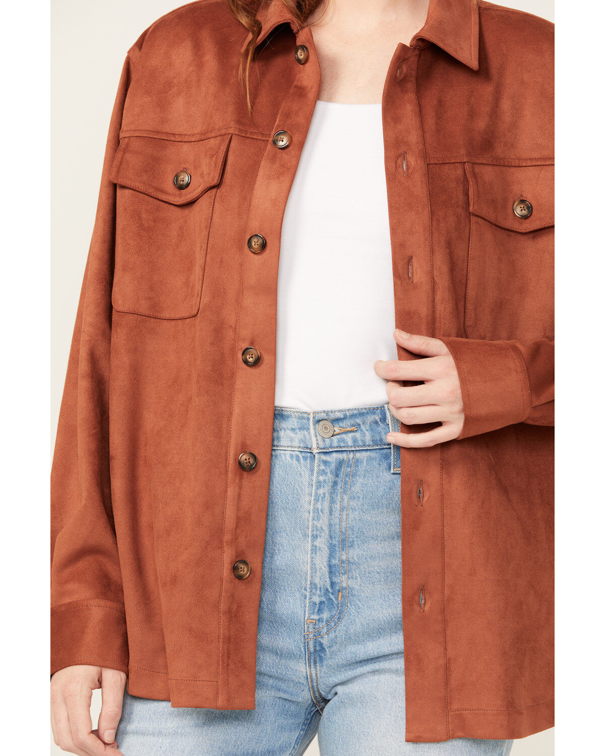 Image #3 - Cleo + Wolf Women's Faux Suede Shacket, Rust Copper, hi-res
