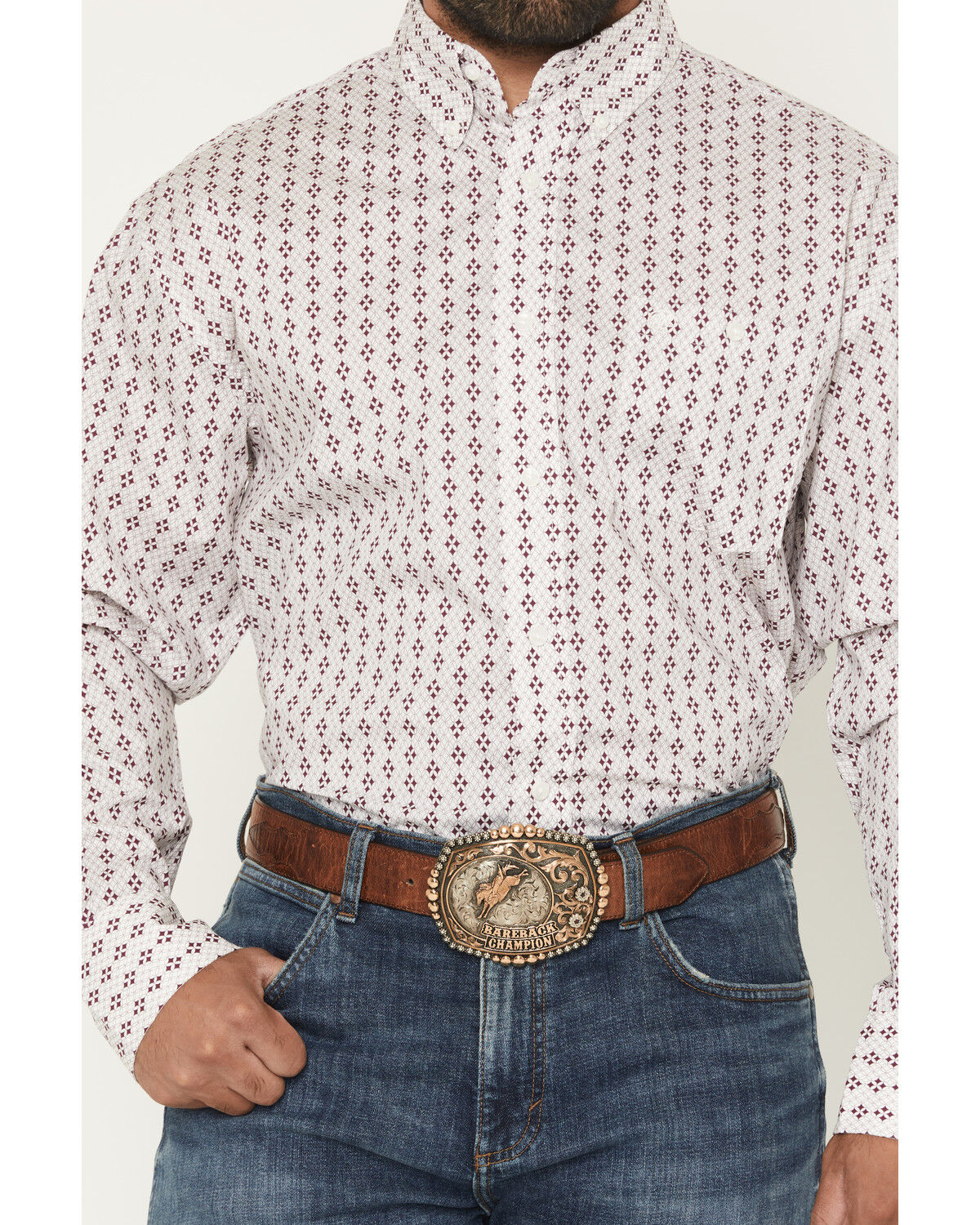 Image #3 - Wrangler Men's Classics Geo Print Long Sleeve Button-Down Western Shirt, White, hi-res