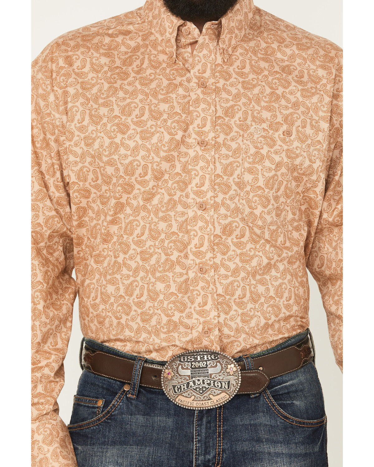 Image #3 - George Strait by Wrangler Men's Paisley Print Long Sleeve Button-Down Stretch Western Shirt - Tall, Brown, hi-res