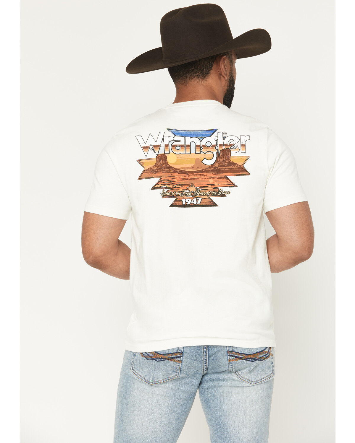 Image #1 - Wrangler Men's Boot Barn Exclusive Scenic Short Sleeve Graphic T-Shirt, Natural, hi-res