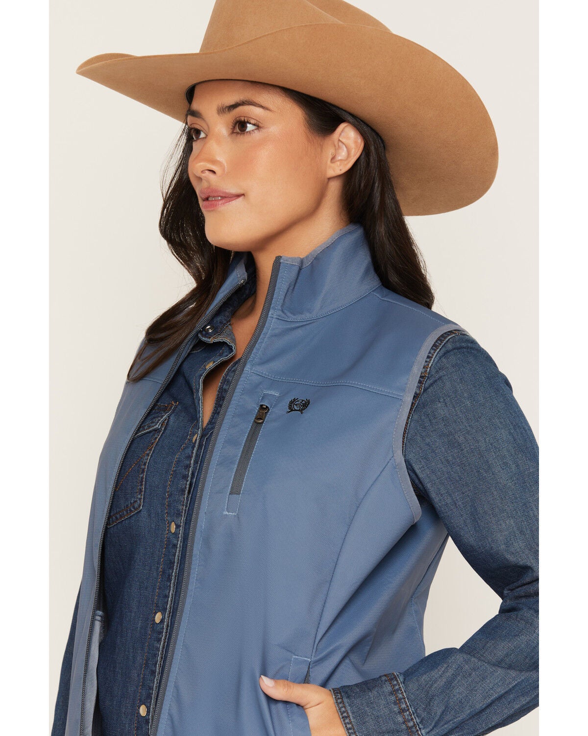 Image #2 - Cinch Women's Ripstop Windproof Softshell Vest, Blue, hi-res