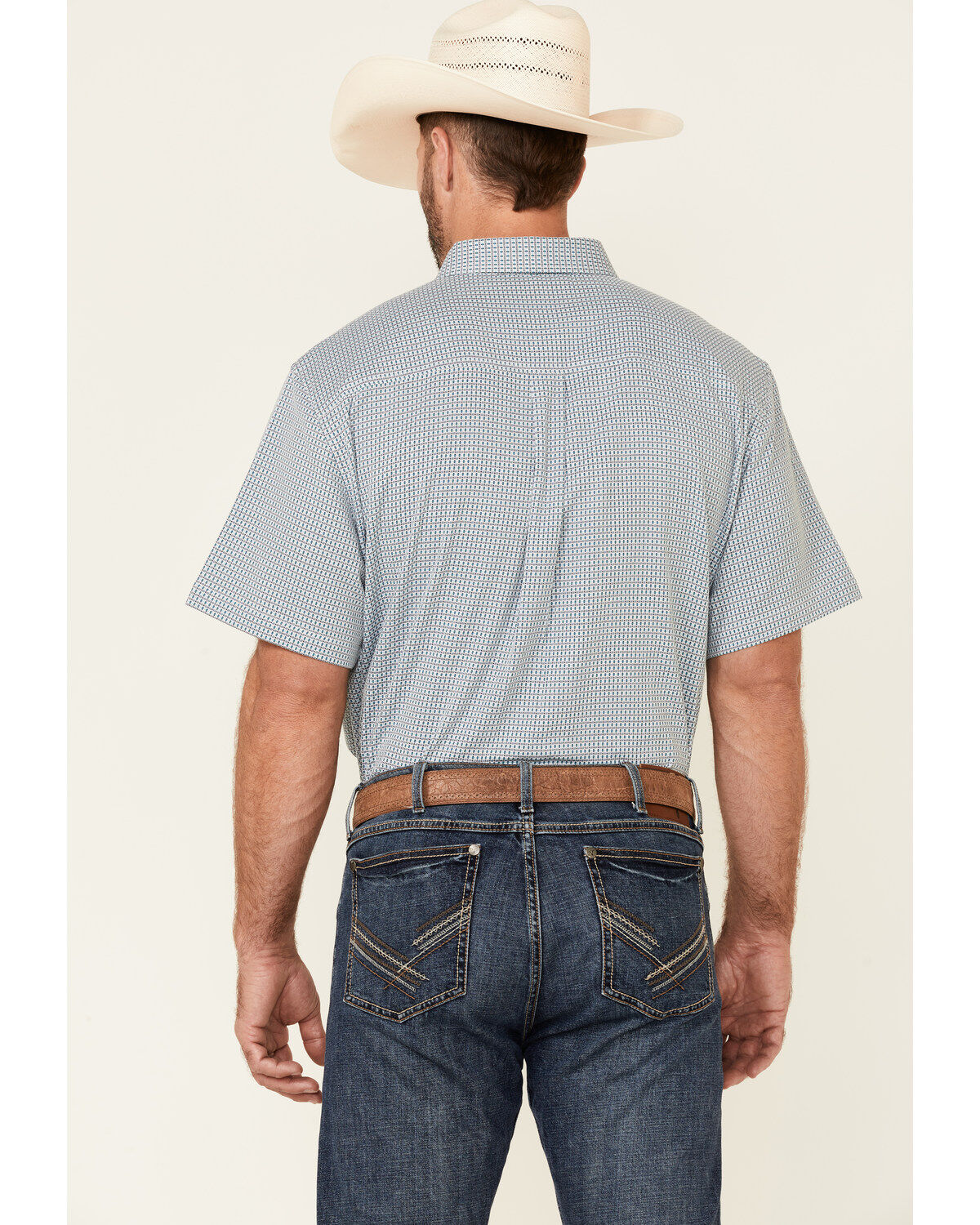 Image #4 - Cody James Core Men's Clovis Dobby Geo Print Short Sleeve Button Down Western Shirt, Blue, hi-res