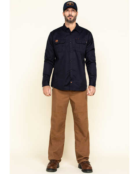Hawx Men's FR Long Sleeve Button-Down Work Shirt, Navy, hi-res
