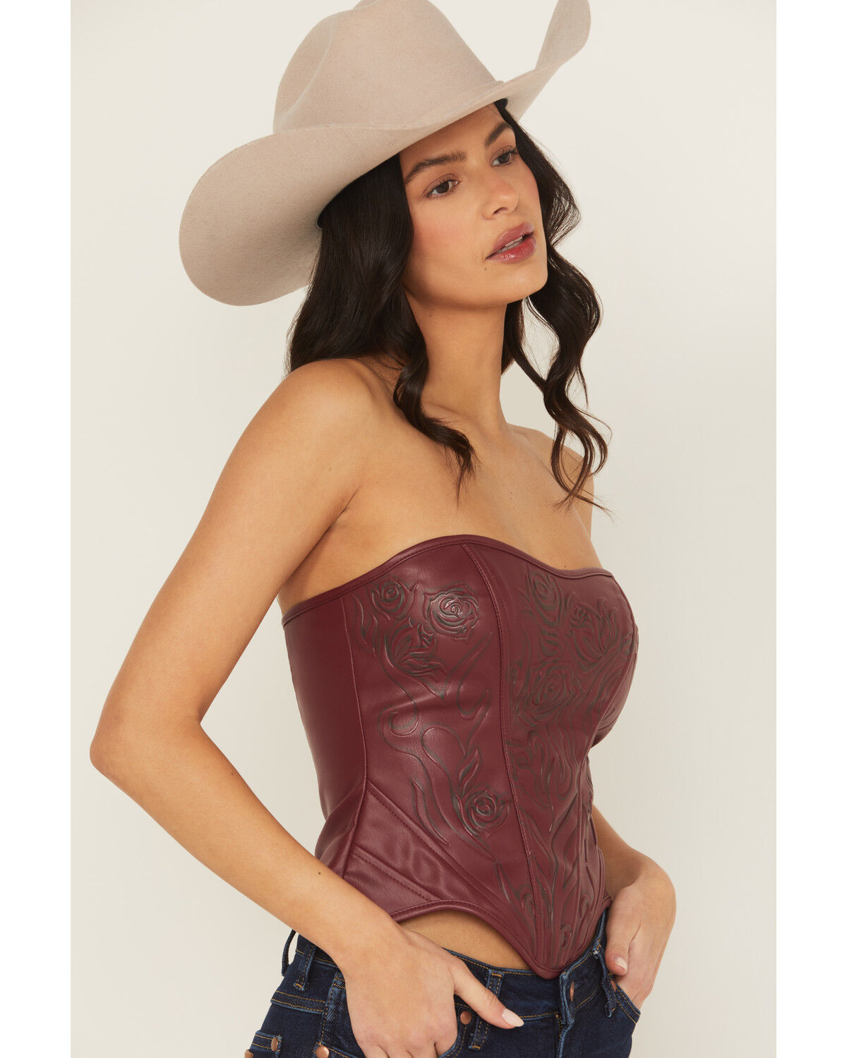 Product Name:  Fornia Women's Boot Barn Exclusive Rose Embossed Faux Leather Bustier